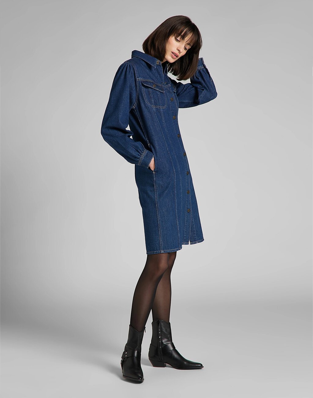 LEE VOLUME SLEEVE DRESS DAMSKA SUKIENKA JEANSOWA RINSE L50INA36 112140195