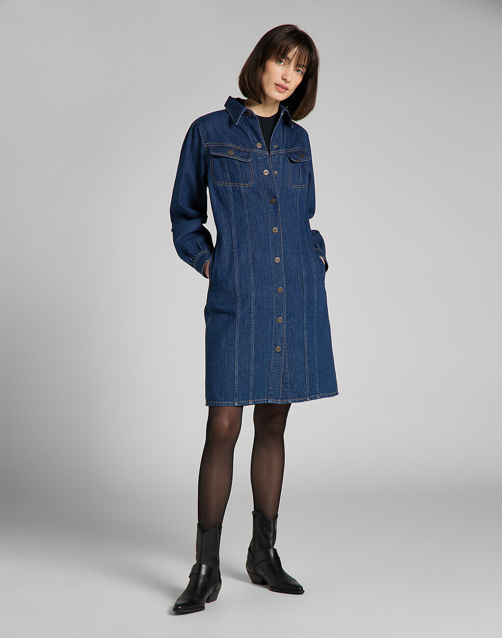 LEE VOLUME SLEEVE DRESS DAMSKA SUKIENKA JEANSOWA RINSE L50INA36 112140195
