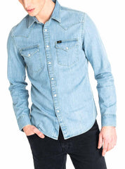 LEE WESTERN SHIRT MĘSKA KOSZULA JEANSOWA Z DŁUGIM RĘKAWEM LOGO HEATHER BLUE L643PLLI 112115421