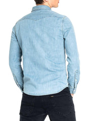 LEE WESTERN SHIRT MĘSKA KOSZULA JEANSOWA Z DŁUGIM RĘKAWEM LOGO HEATHER BLUE L643PLLI 112115421