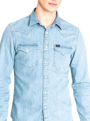 LEE WESTERN SHIRT MĘSKA KOSZULA JEANSOWA Z DŁUGIM RĘKAWEM LOGO HEATHER BLUE L643PLLI 112115421