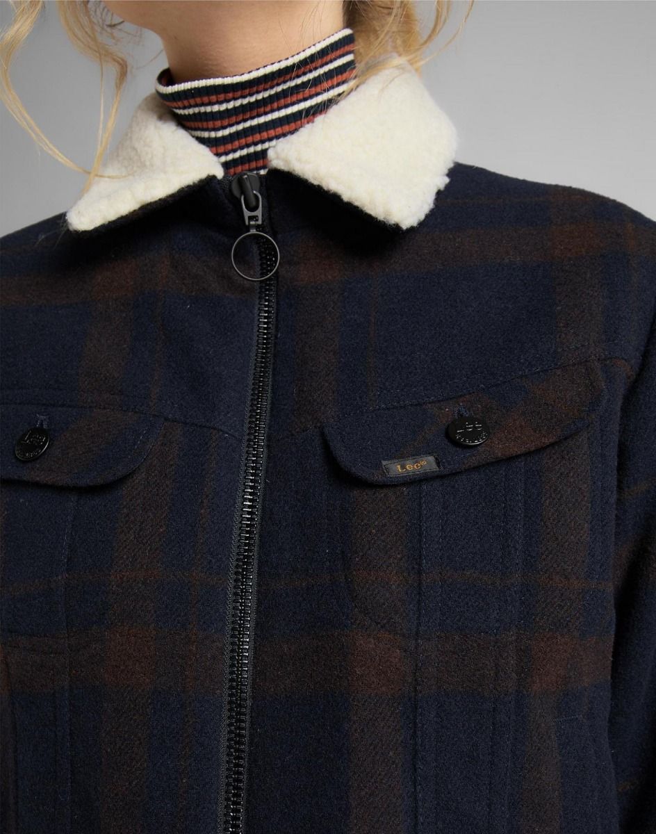 LEE WOOL CHECK SHERPA DAMSKA KURTKA PRZEJŚCIOWA WINTER BROWN L56XMSOH 112113150