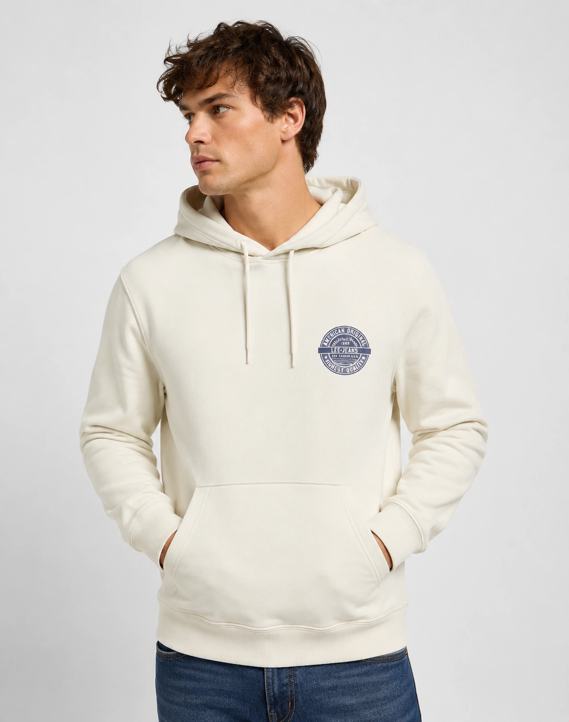 MĘSKA BLUZA LEE CIRCLE LEE HOODIE ECRU 112378755