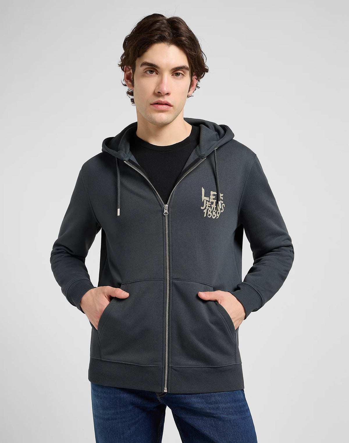 MESKA BLUZA  LEE ELEVATED ESS ZIP HOODIE WASHED BLACK 112371841