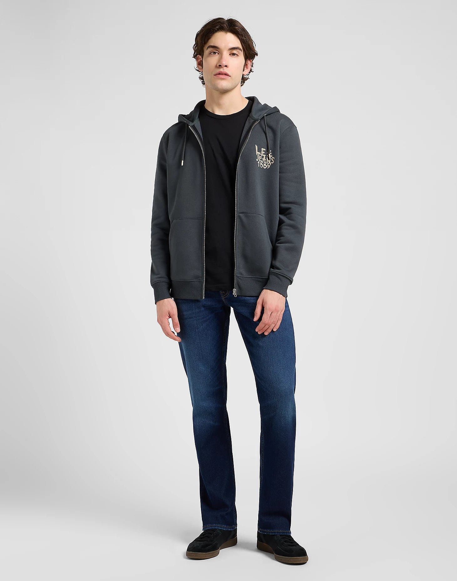 MESKA BLUZA  LEE ELEVATED ESS ZIP HOODIE WASHED BLACK 112371841