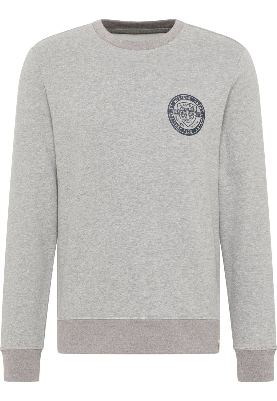 Męska Bluza Mustang Logo Ben Crewneck Mid Grey Mélange 1014159 4140