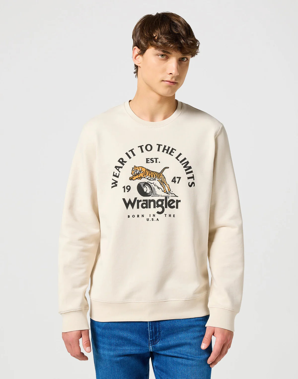 Meska Bluza Wrangler Crewneck Sweatshirt Vintage White 112357365