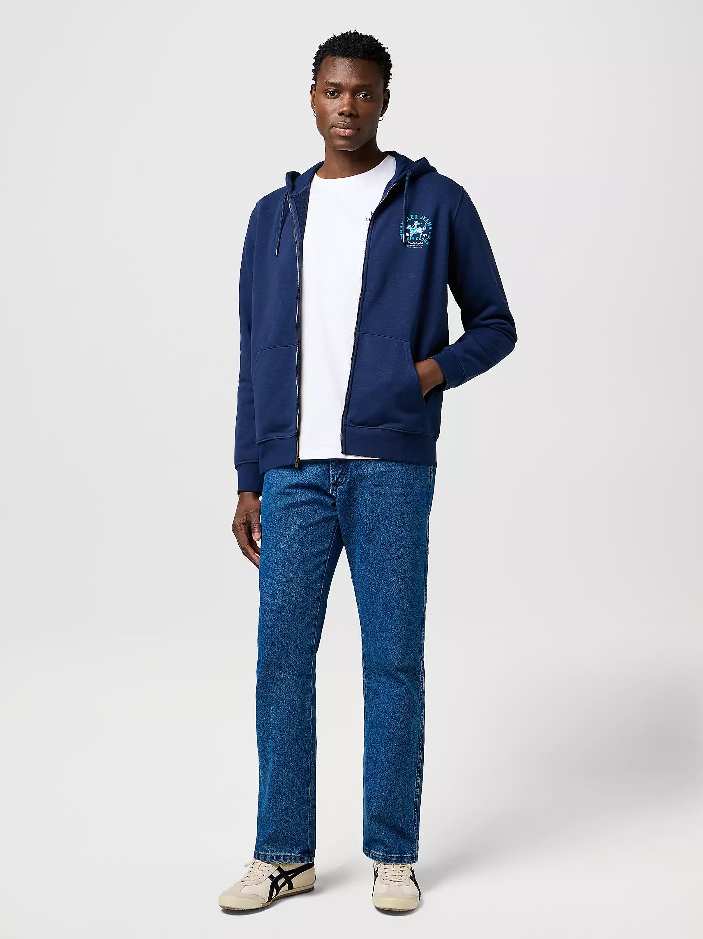MĘSKA BLUZA WRANGLER GRAPHIC ZIP HOODIE NAVY 112371461