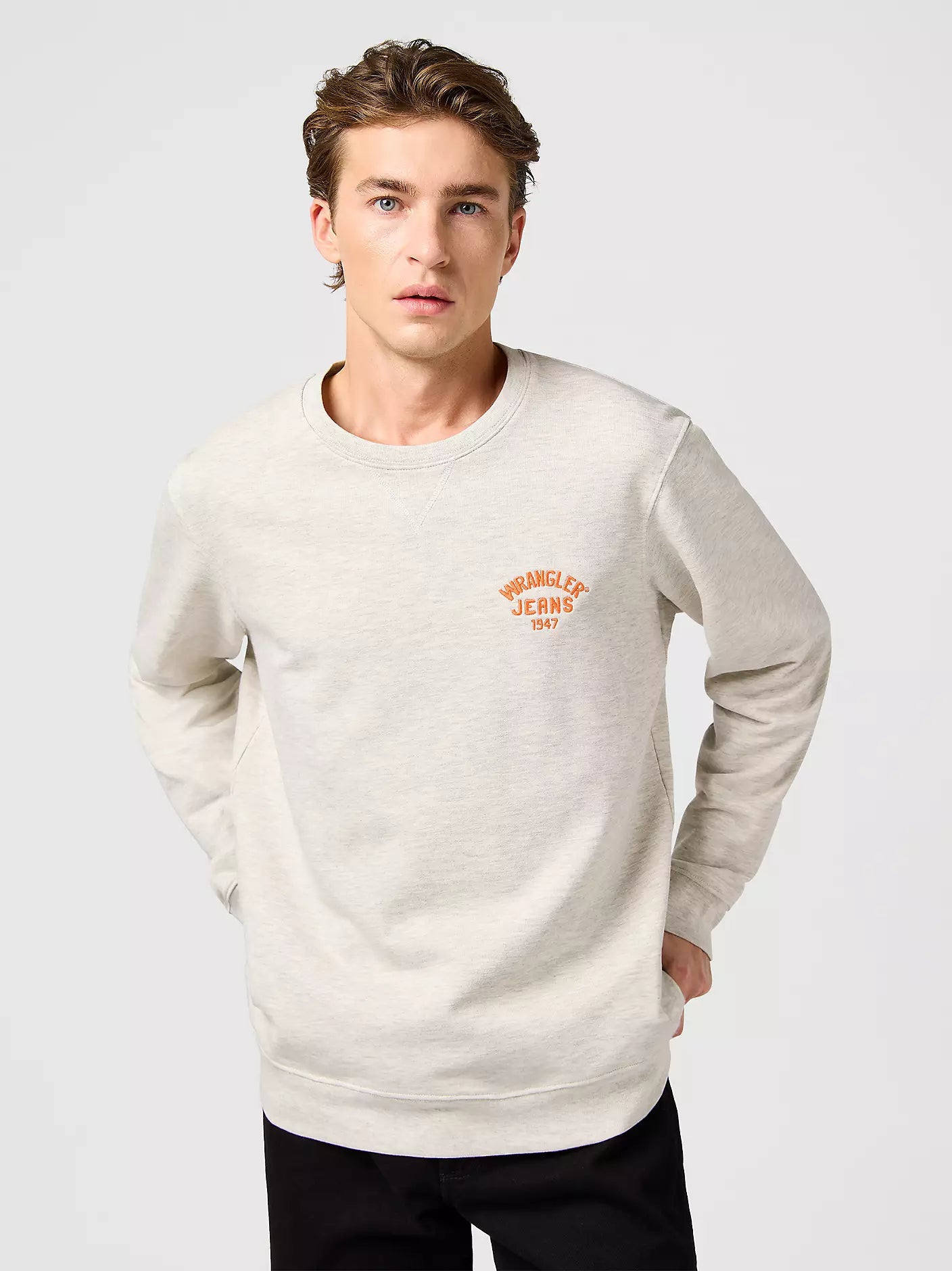 MESKA BLUZA WRANGLER SMALL LOGO CREW OAT MELEE 112364090