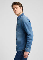 Męska Koszula Jeansowa Lee Leesure Shirt Mid Blue Denim 112370551
