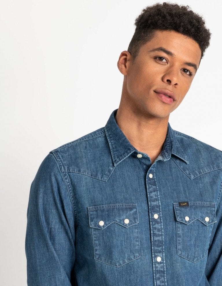 MĘSKA KOSZULA JEANSOWA LEE RIDER SHIRT DIPPED BLUE L851PLLA 112122519