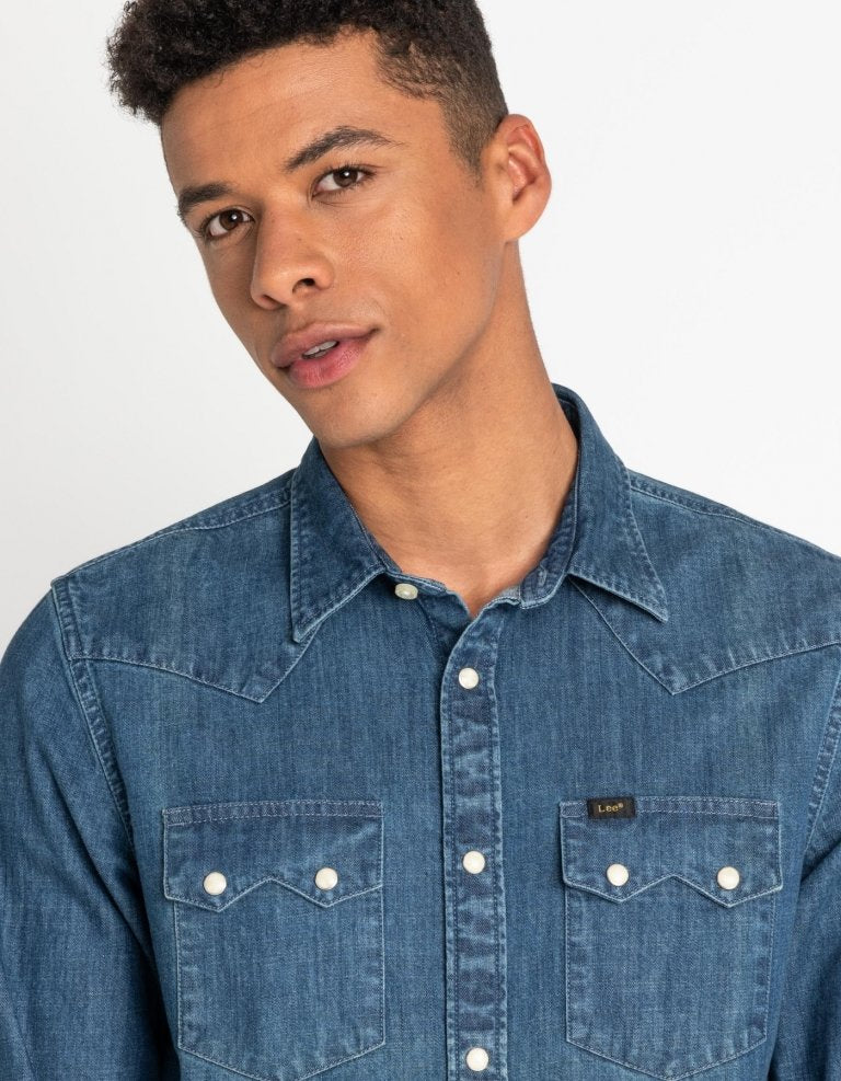 MĘSKA KOSZULA JEANSOWA LEE RIDER SHIRT DIPPED BLUE L851PLLA 112122519