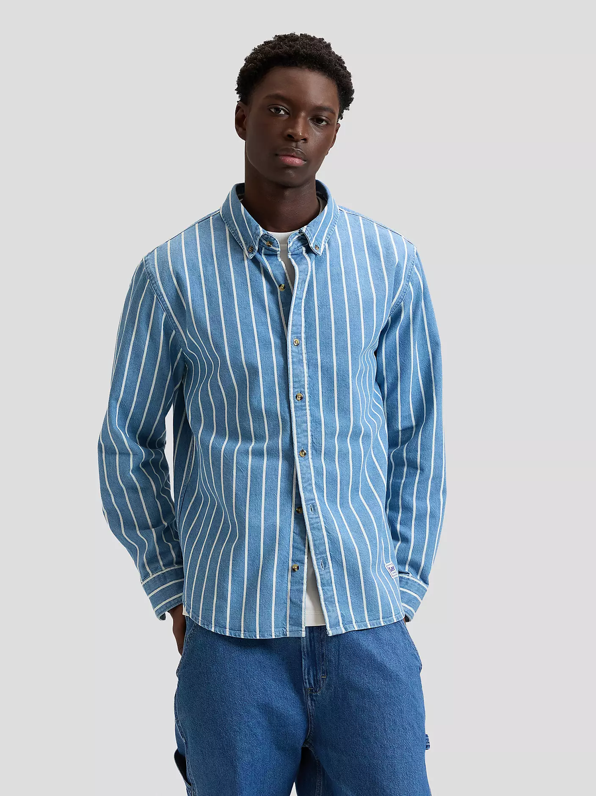 MĘSKA KOSZULA JEANSOWA LEE WORKWEAR BUTTON DOWN DENIM STRIPE 112376596