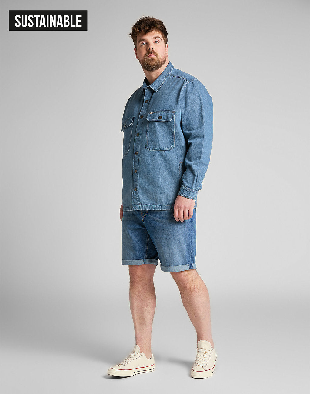 MĘSKA KOSZULA JEANSOWA LEE WORKWEAR OVERSHIRT GREY BALA L68DMMOJ 112117098