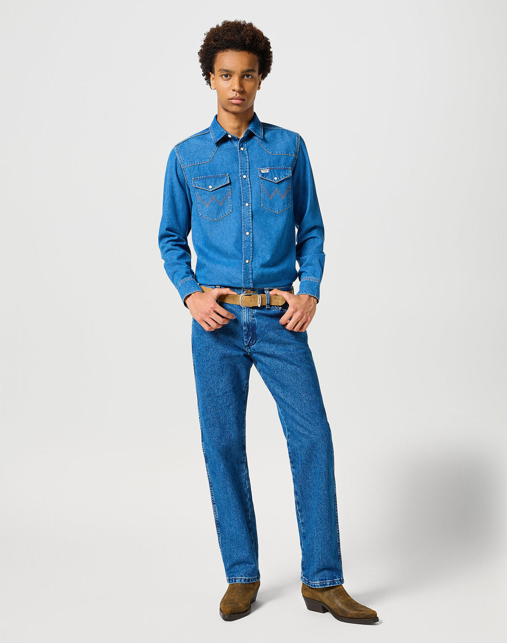 MĘSKA KOSZULA JEANSOWA WESTERN SHIRT MID STONE 112357215 W5B4014179