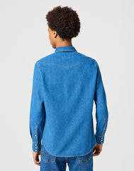 MĘSKA KOSZULA JEANSOWA WESTERN SHIRT MID STONE 112357215 W5B4014179