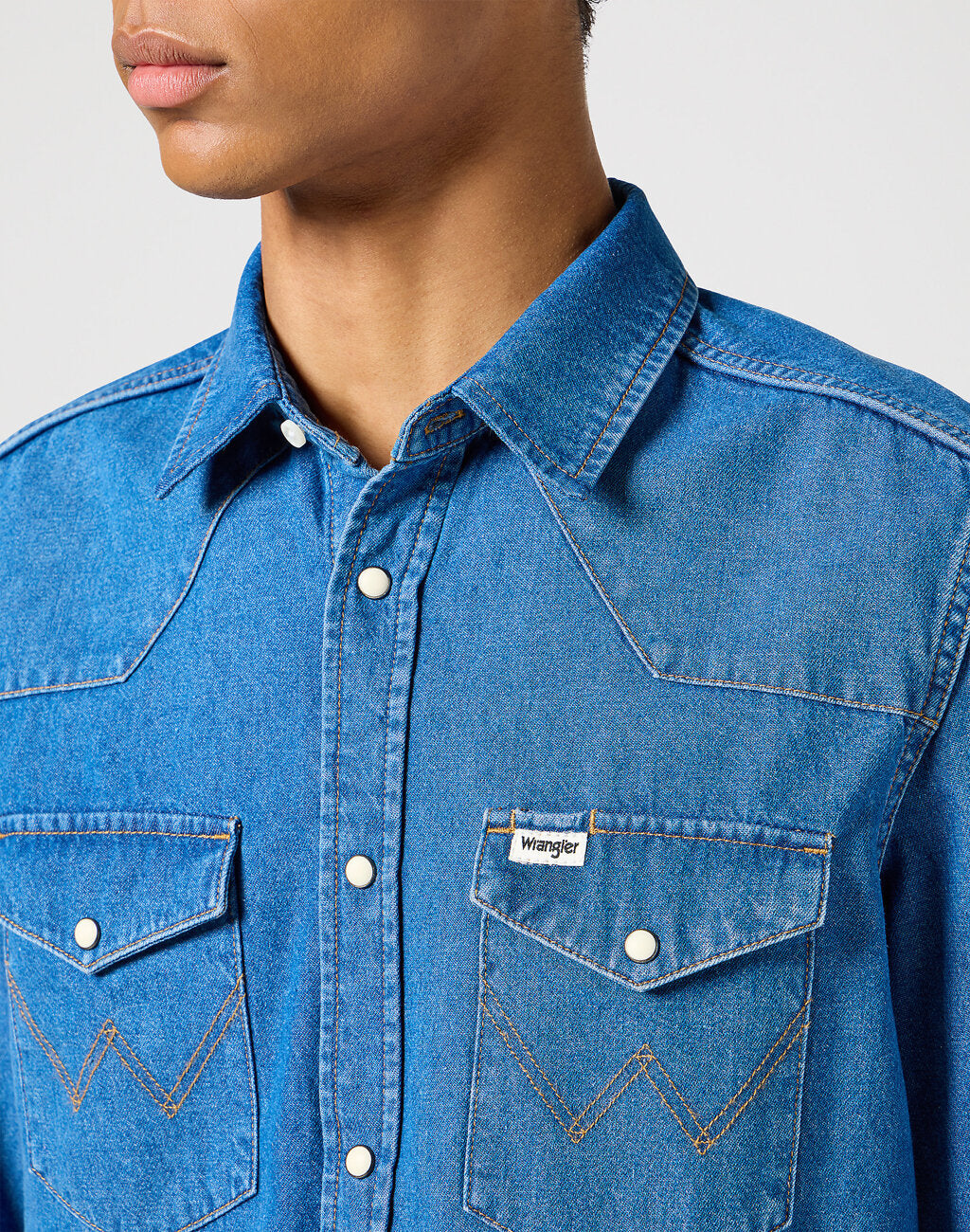 MĘSKA KOSZULA JEANSOWA WESTERN SHIRT MID STONE 112357215 W5B4014179