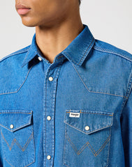 MĘSKA KOSZULA JEANSOWA WESTERN SHIRT MID STONE 112357215 W5B4014179