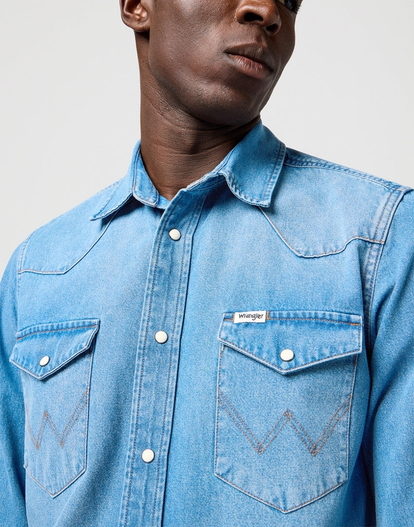 Męska Koszula Jeansowa Wrangler Western Shirt Mid Light Wash 112362744