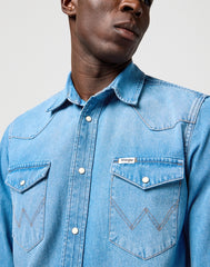 Męska Koszula Jeansowa Wrangler Western Shirt Mid Light Wash 112362744
