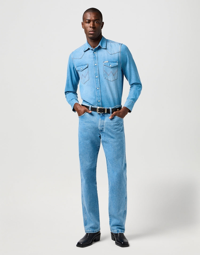 Męska Koszula Jeansowa Wrangler Western Shirt Mid Light Wash 112362744