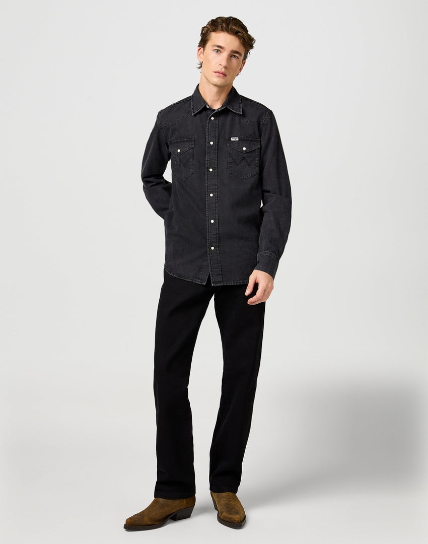 Męska Koszula Jeansowa Wrangler Western Shirt Rinse Black 112362906