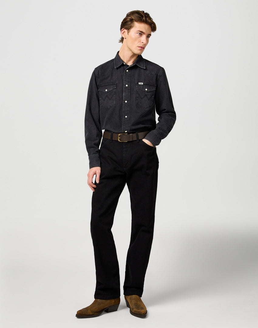 Męska Koszula Jeansowa Wrangler Western Shirt Rinse Black 112362906