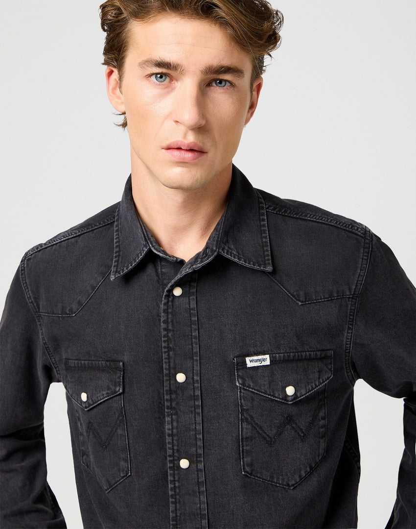 Męska Koszula Jeansowa Wrangler Western Shirt Rinse Black 112362906
