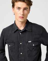 Męska Koszula Jeansowa Wrangler Western Shirt Rinse Black 112362906