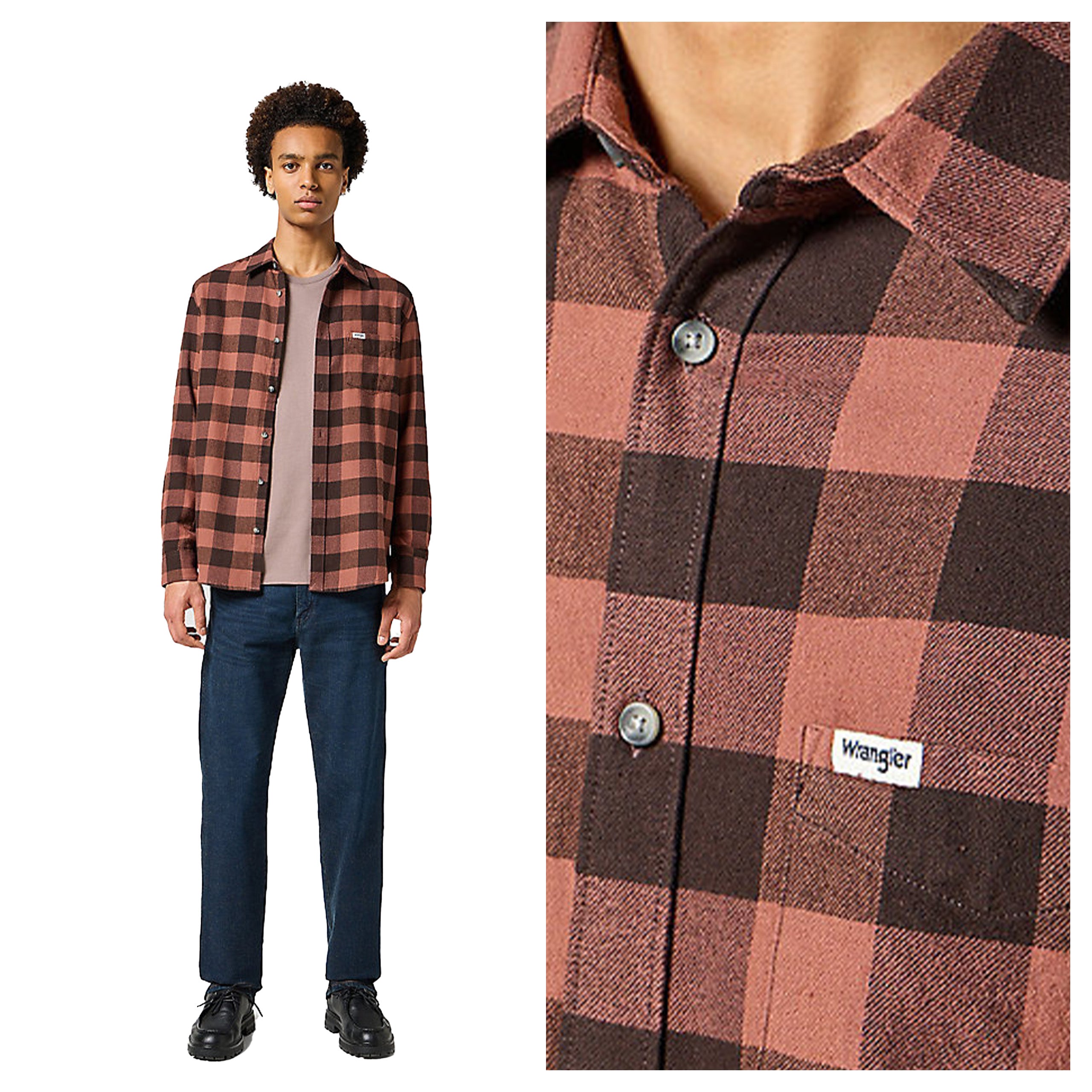 MĘSKA KOSZULA KRATA WRANGLER 1 PKT SHIRT ROOT BEER CHECK 112357381