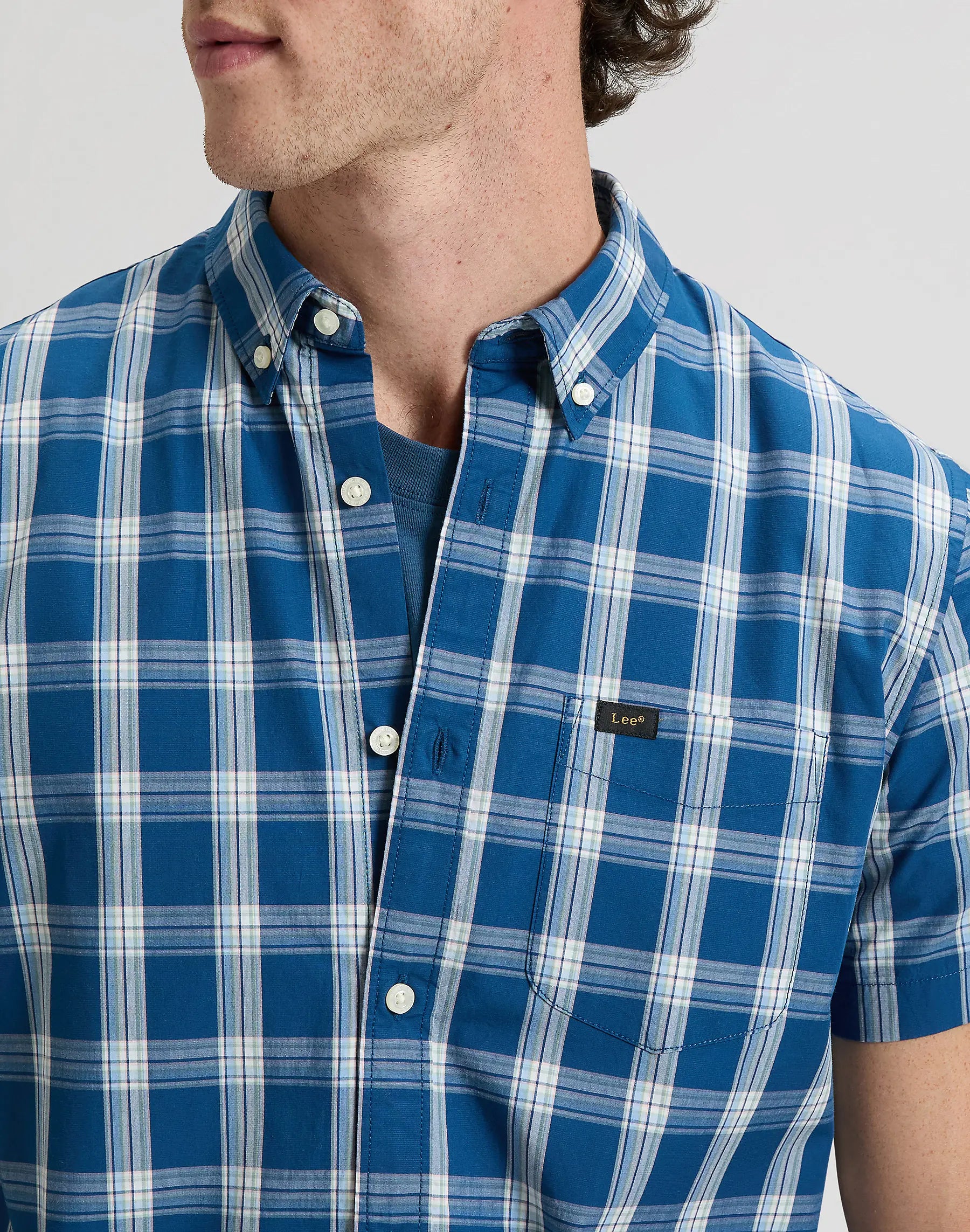 MESKA KOSZULA LEE BUTTON DOWN SS DEEP SEA PLAID 112376549