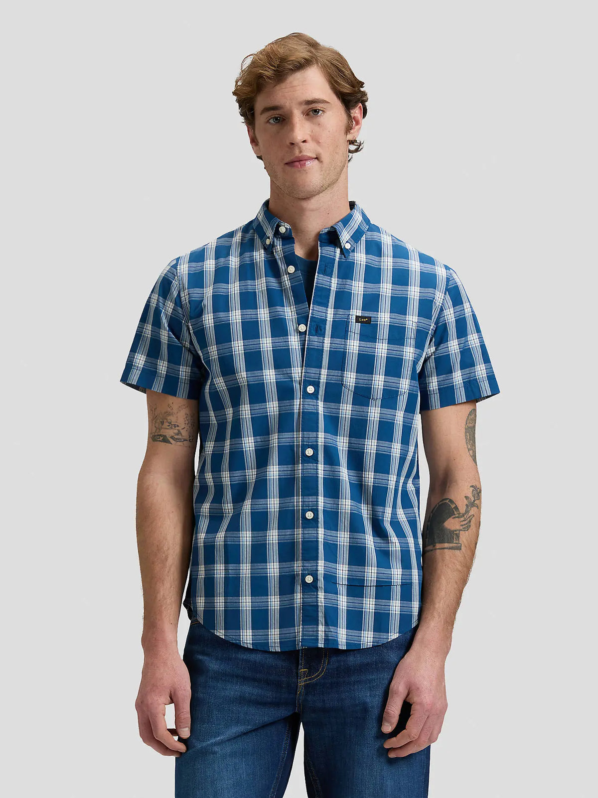 MESKA KOSZULA LEE BUTTON DOWN SS DEEP SEA PLAID 112376549