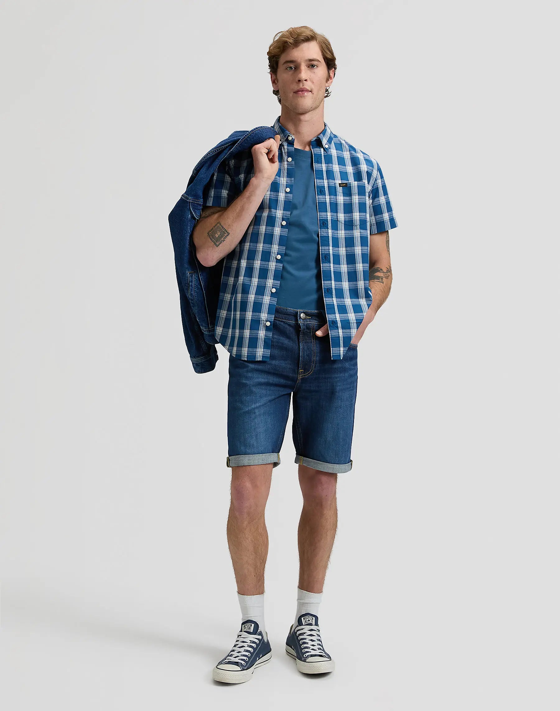 MESKA KOSZULA LEE BUTTON DOWN SS DEEP SEA PLAID 112376549