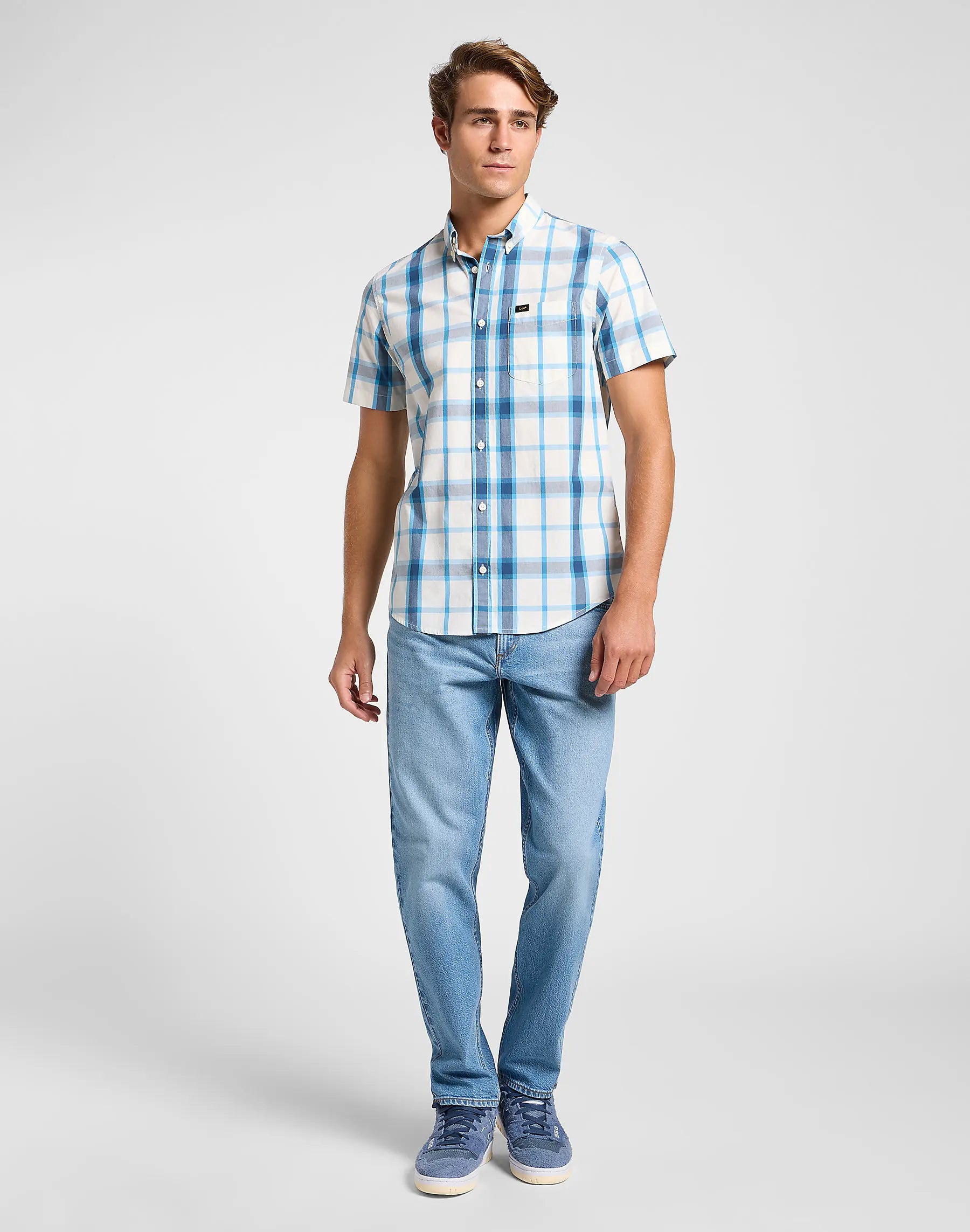 MESKA KOSZULA LEE BUTTON DOWN SS STREAM ECRU PLAI 112363688