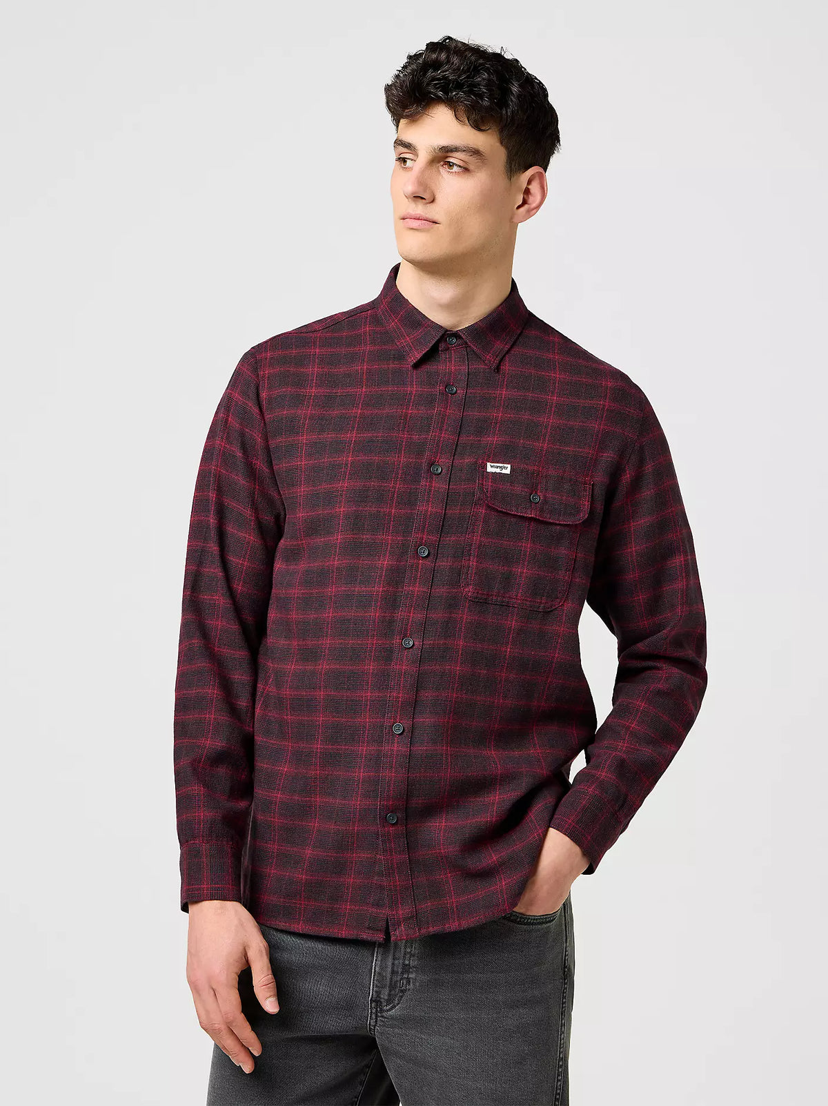Męska Koszula Wrangler 1 Pkt Flannel Shirt Black Wine 112371522