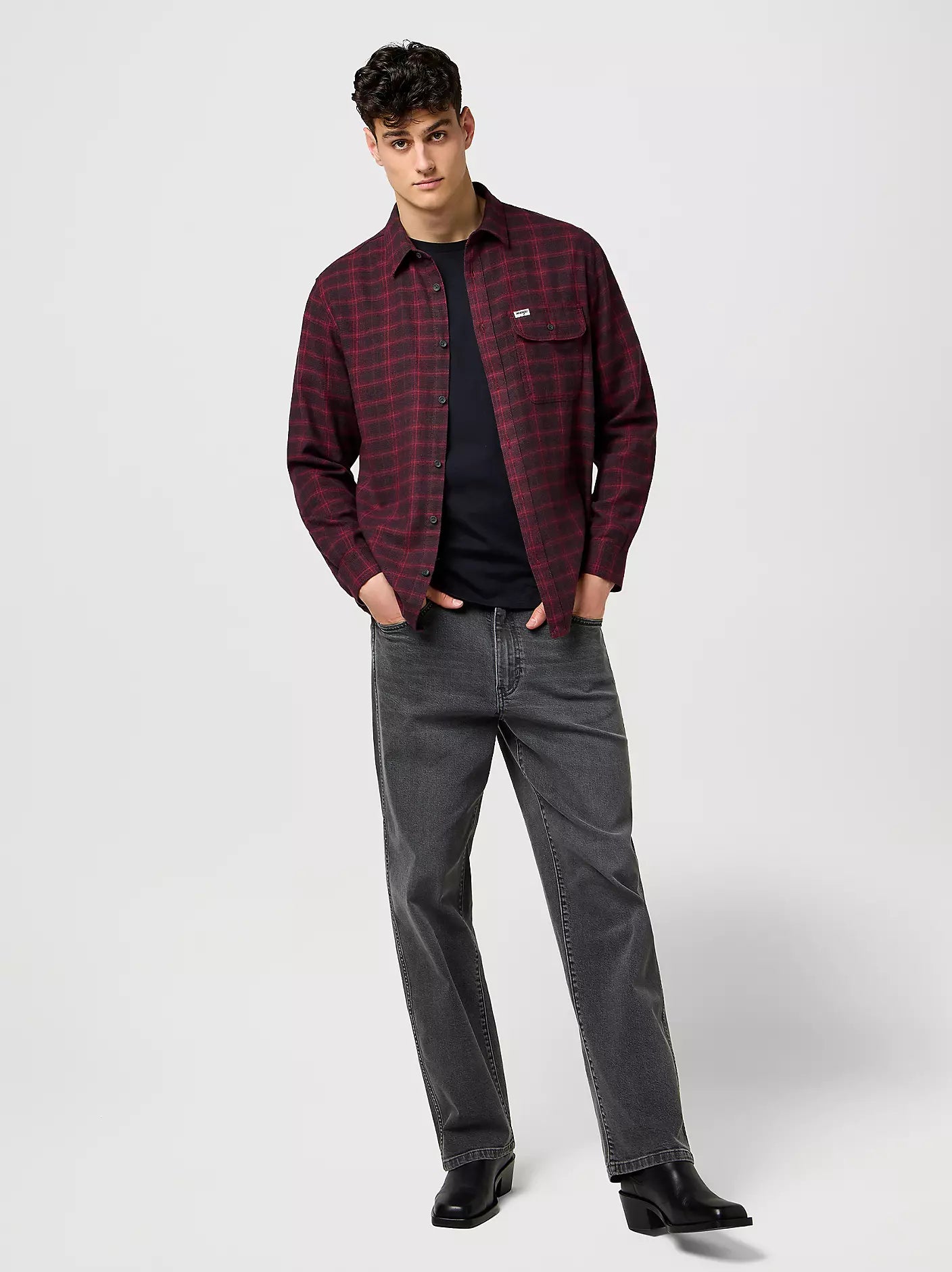 Męska Koszula Wrangler 1 Pkt Flannel Shirt Black Wine 112371522