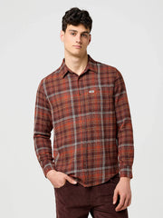MESKA KOSZULA WRANGLER 1 PKT FLANNEL SHIRT FIRED BRICK 112371430