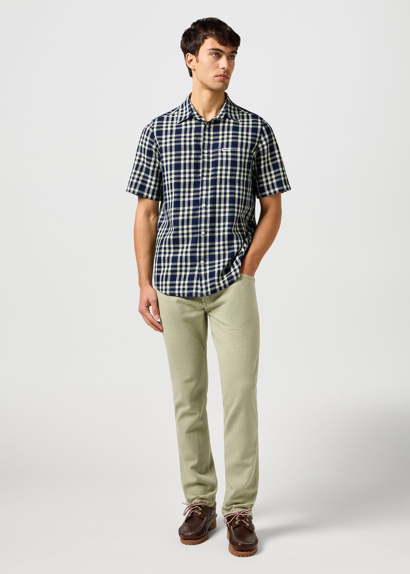 Meska Koszula Wrangler SS 1 Pkt Shirt Crepe Indigo 112362902