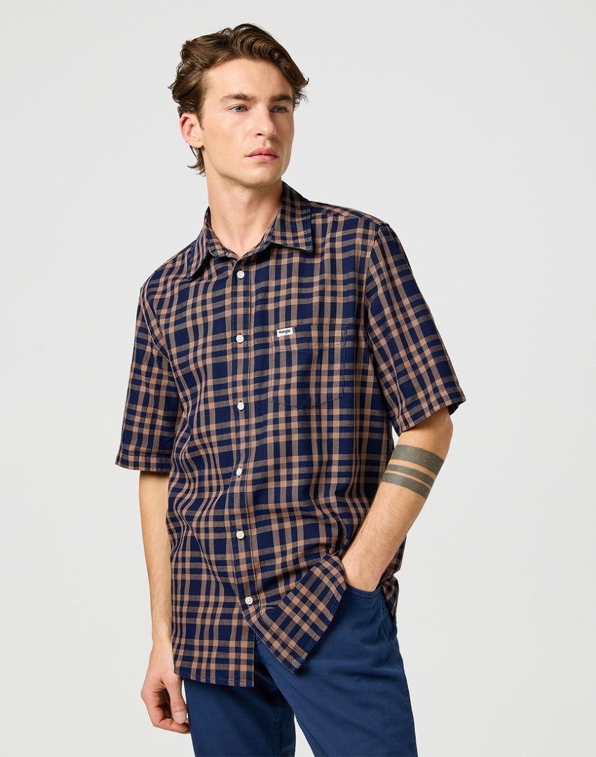 Koszula Męska Wrangler SS 1 Pkt Shirt Raw Umber Indigo 112362734