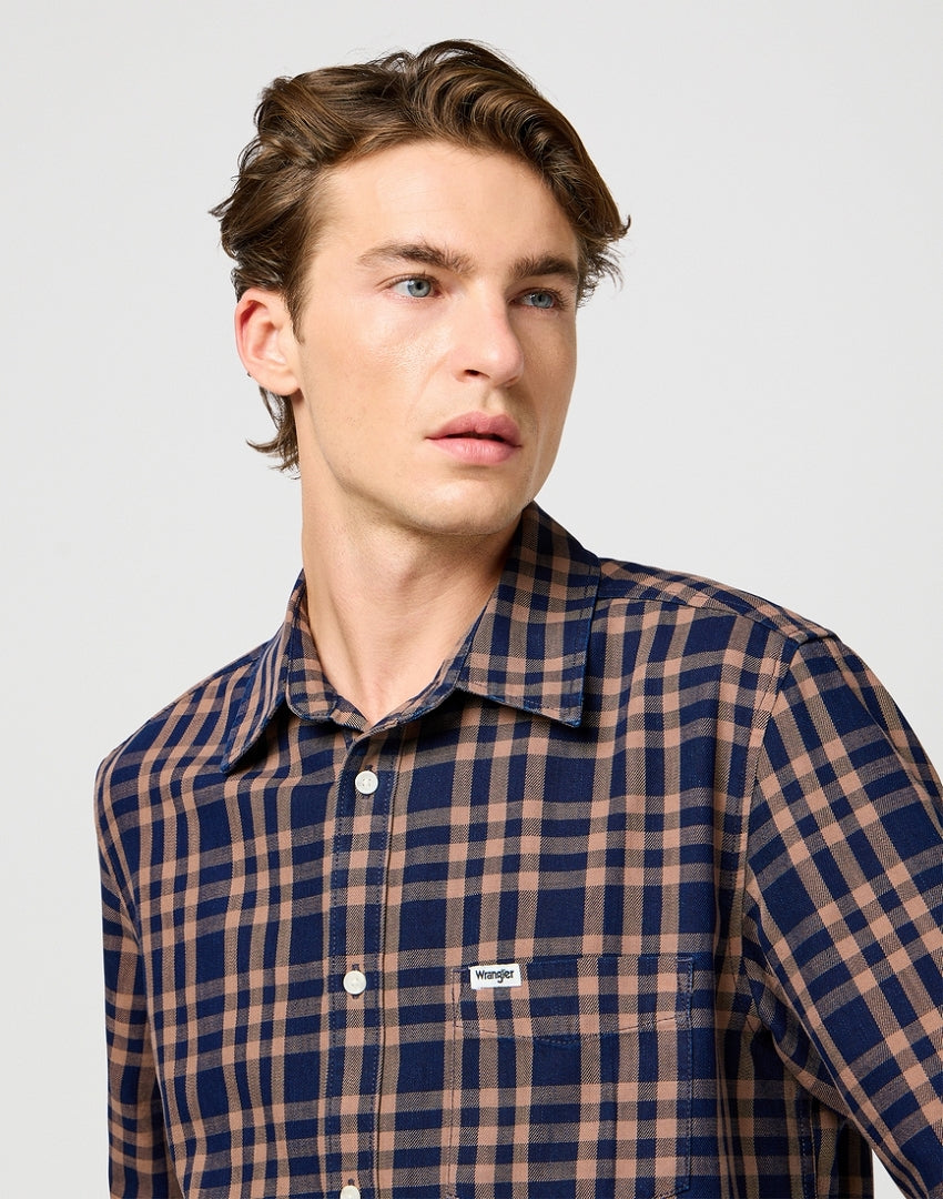 Koszula Męska Wrangler SS 1 Pkt Shirt Raw Umber Indigo 112362734