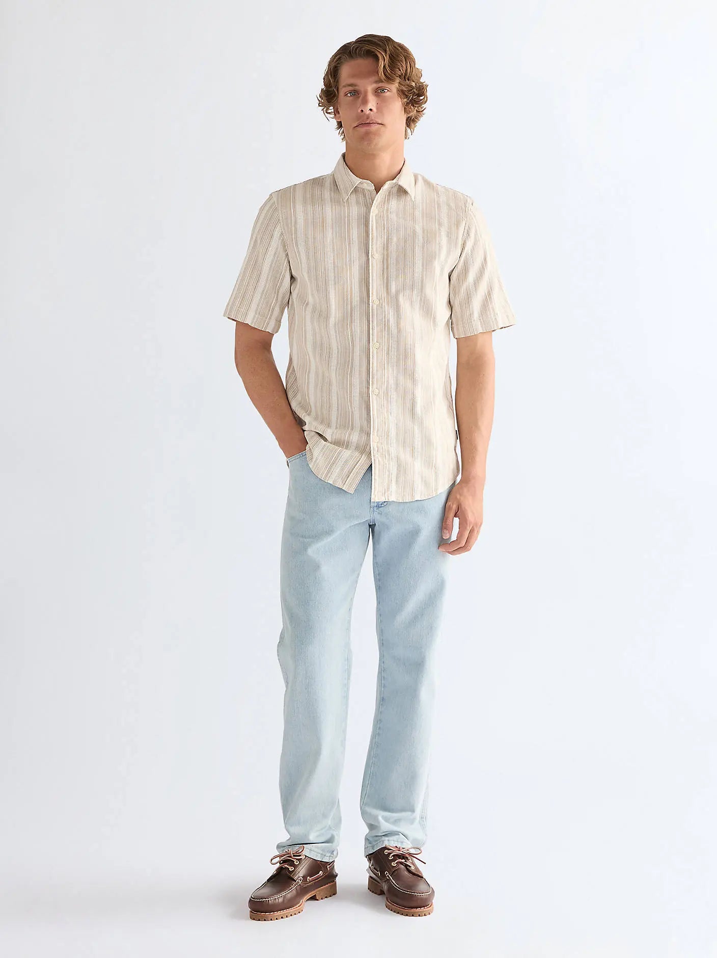 MESKA KOSZULA WRANGLER SS SHIRT BROWN WHITE 112378581