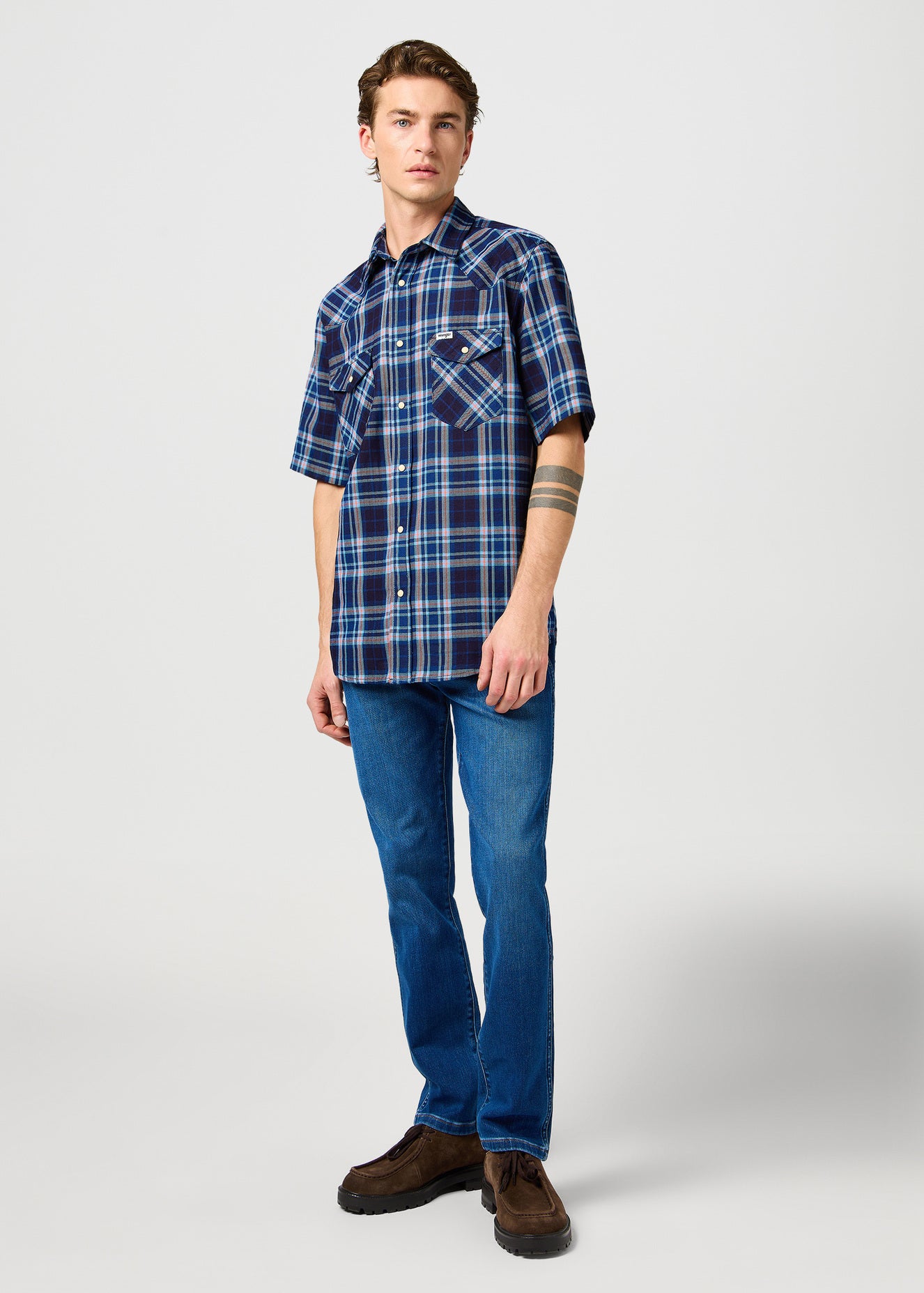 Meska Koszula Wrangler Ss Western Shirt Flamingo Indigo 112362947