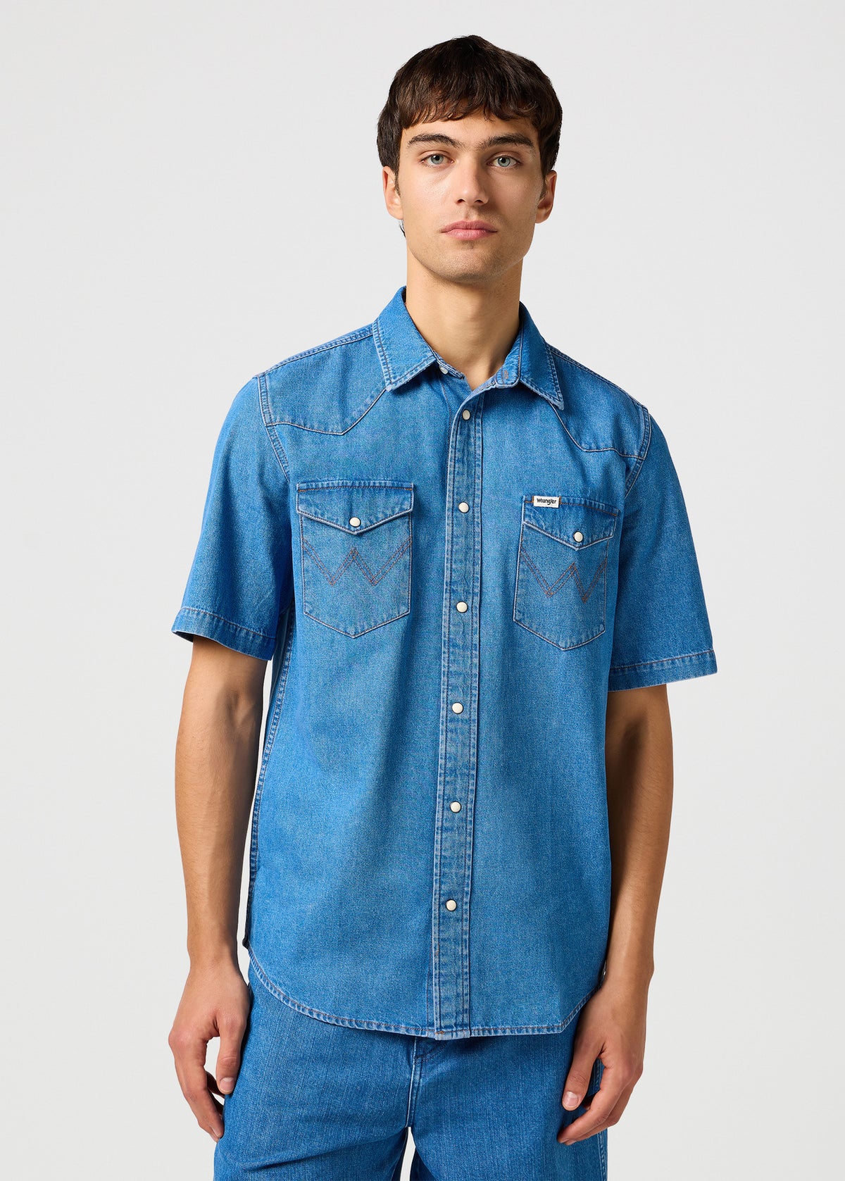 Meska Koszula Wrangler Ss Western Shirt Mid Wash 112362743