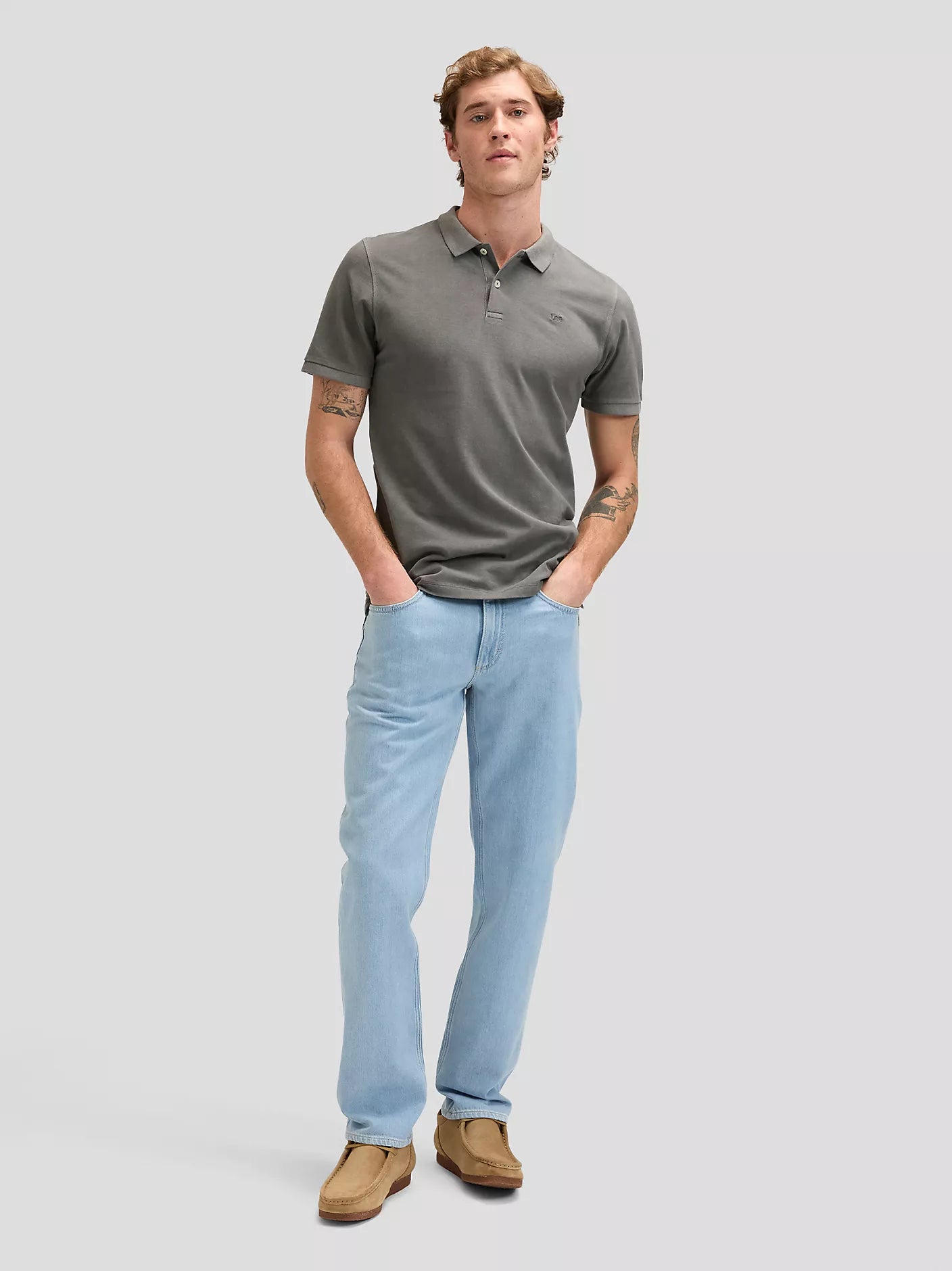 MESKA KOSZULKA LEE GARMENT DYE POLO STATIC GRAY 112376468
