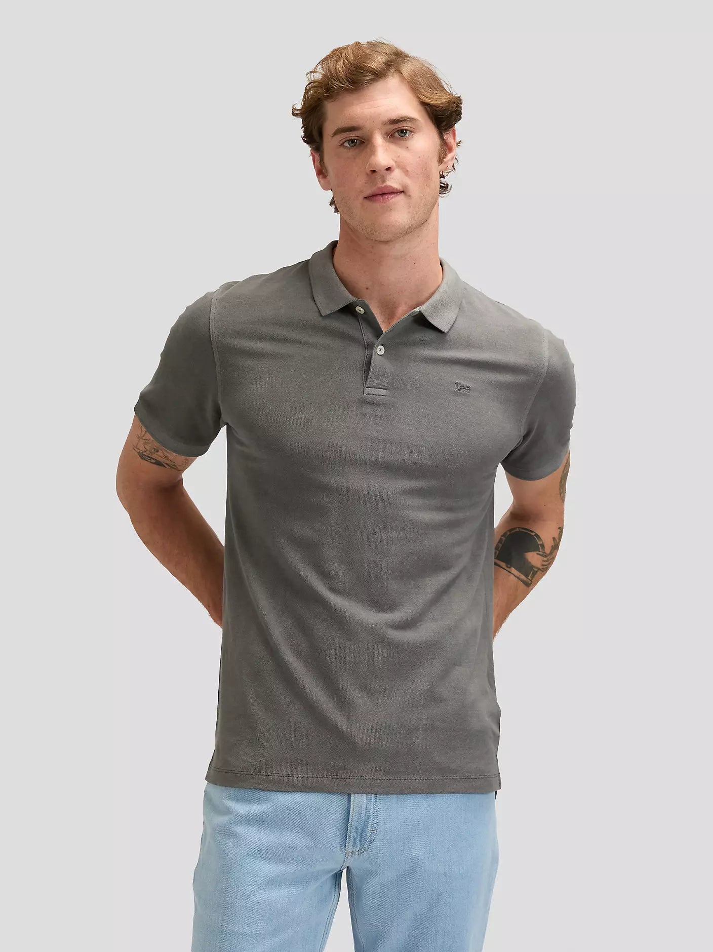 MESKA KOSZULKA LEE GARMENT DYE POLO STATIC GRAY 112376468