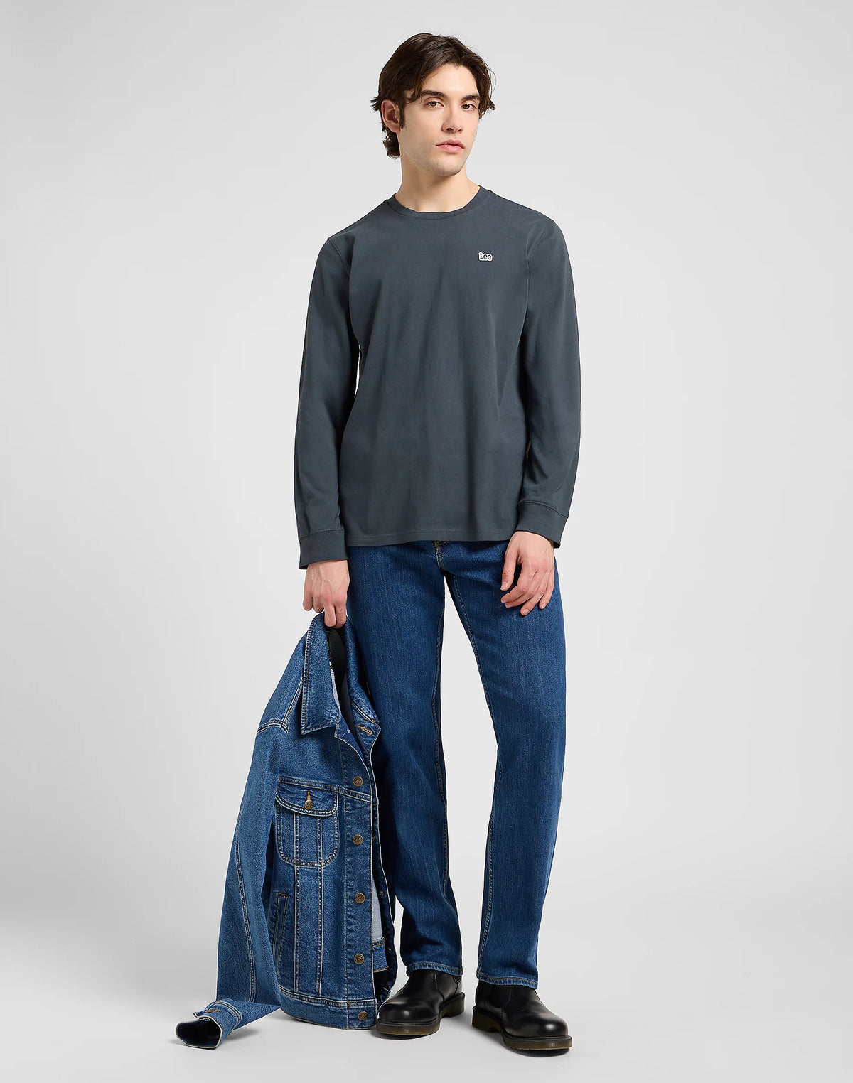 Męska Koszulka Lonsleeve Lee LS Patch Logo Tee Washed Black 112370500