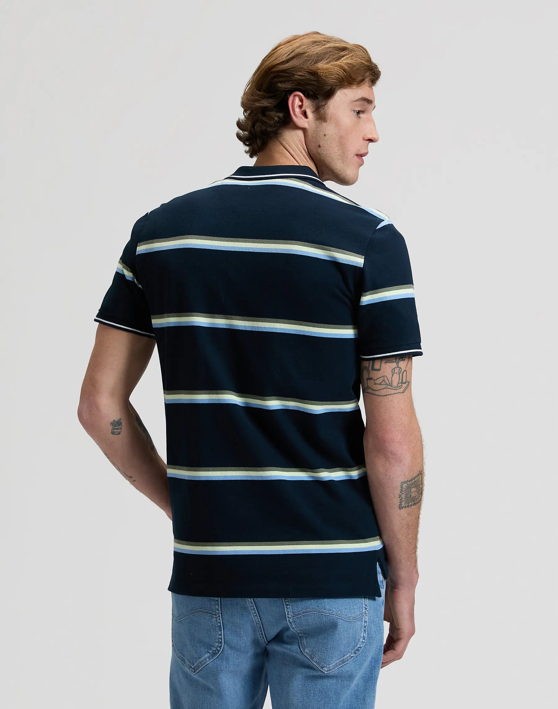 Męska Koszulka Lee Pique Polo Lime Ice Navy Stripe 112376485