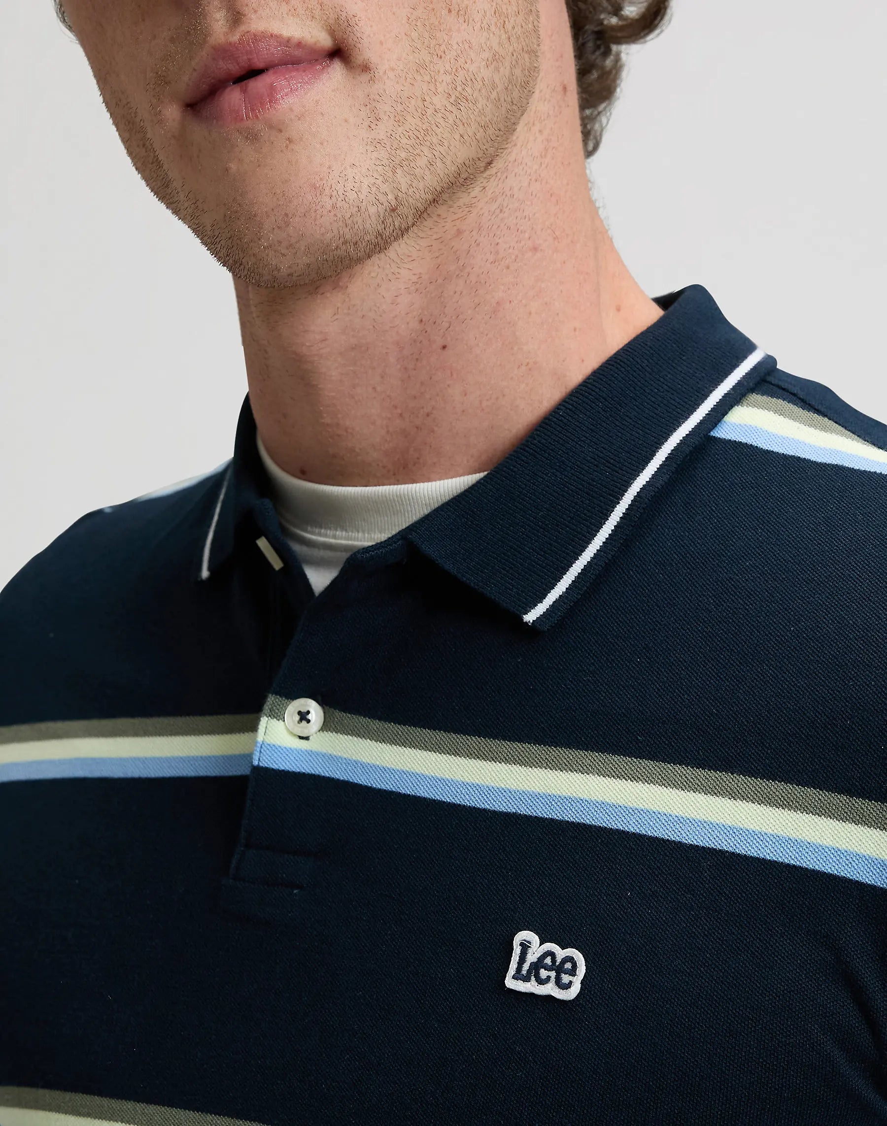 Męska Koszulka Lee Pique Polo Lime Ice Navy Stripe 112376485