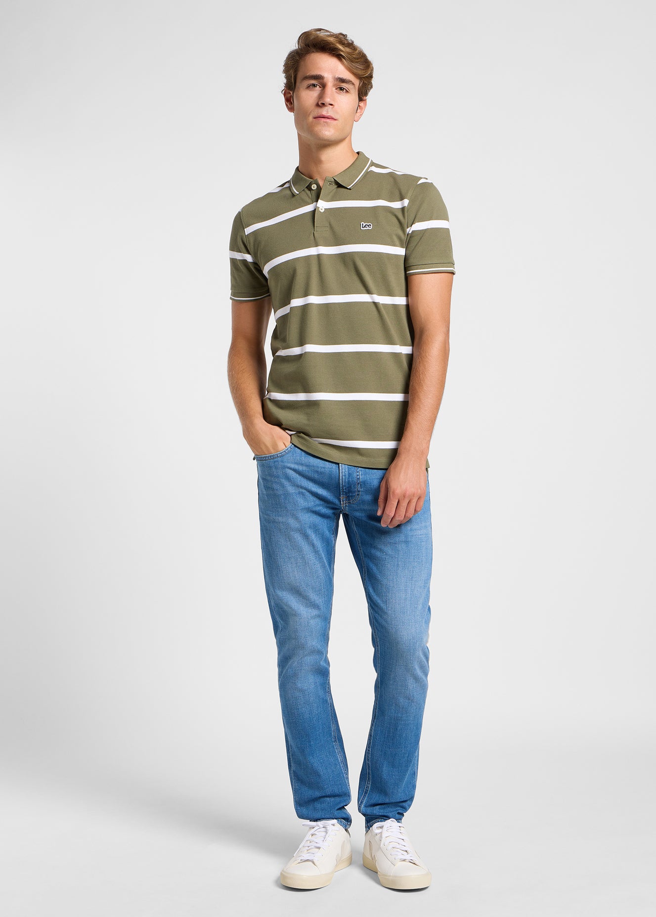 Meska Koszulka Lee Pique Polo Mercantile Green Stripe 112363858