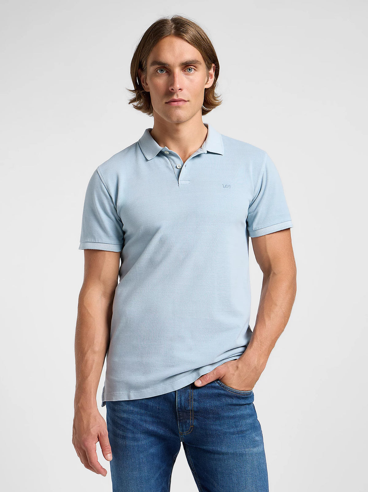 MESKA KOSZULKA POLO LEE GARMENT DYE POLO CONCRETE GRAY 112363859